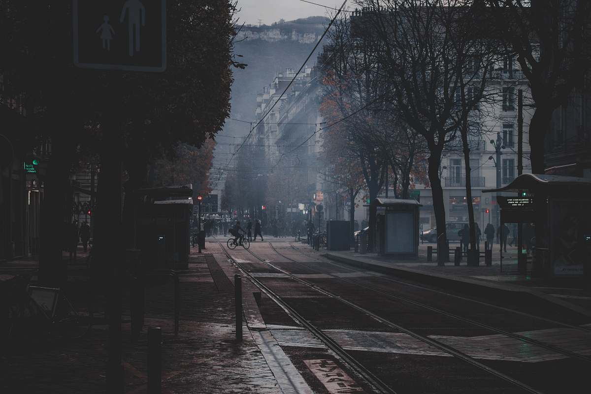 train track bicycle crossing the street rail